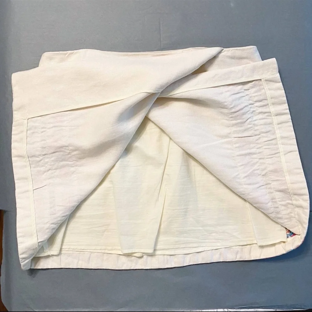 Tory Burch Ivory Embroidered Ruby Linen Faux Wrap Skirt - Picture 6 of 11